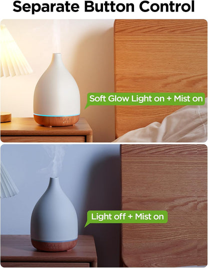 InnoGear Oil Diffuser, 300ML Ceramic Diffuser for Essential Oils Handcrafted Aromatherapy Diffuser Ultrasonic Cool Mist Humidifier with 4 Timers Waterless Auto Off for Room Office, White