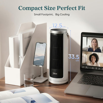 LEVOIT Tower Fan for Bedroom, 20dB Quiet Desk Fan with 23ft/s, Portable & Easy to Carry, 3-Angle & 5-Speed Mini Oscillating Fan, DC Motor, Bladeless, Remoter, 12H Timer, for Home, Room, Office, White