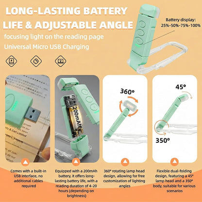 USB Rechargeable Book Light, Portable Clip-on LED Reading Light, Reading Lights for Books in Bed with 3 Amber Colors & 5 Brightness Dimmable, Compact & Long Lasting, Perfect for Book Lovers (Pink)