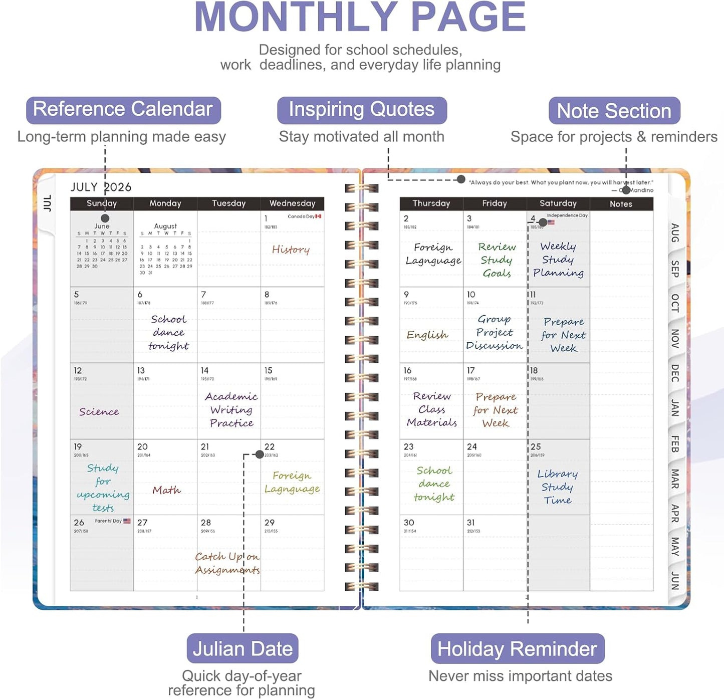 Planner 2026-2027, Weekly and Monthly Calendar Planner, JUL 2026 - JUN 2027 | Academic Year, Daily Agenda Book, A5(6.3'' x 8.5''), Sprial Bound, Inner Pocket, Office School Use