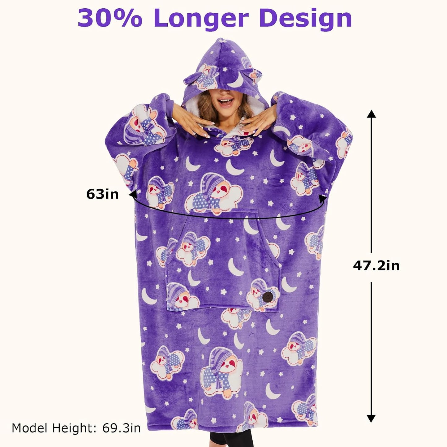 THREE POODLE Wearable Blanket Hoodie for Women, Oversized Sherpa Sweatshirt Blanket for Adults Men, Cozy Hooded Blankets, Gifts for Teen Girls Women Mom Sister