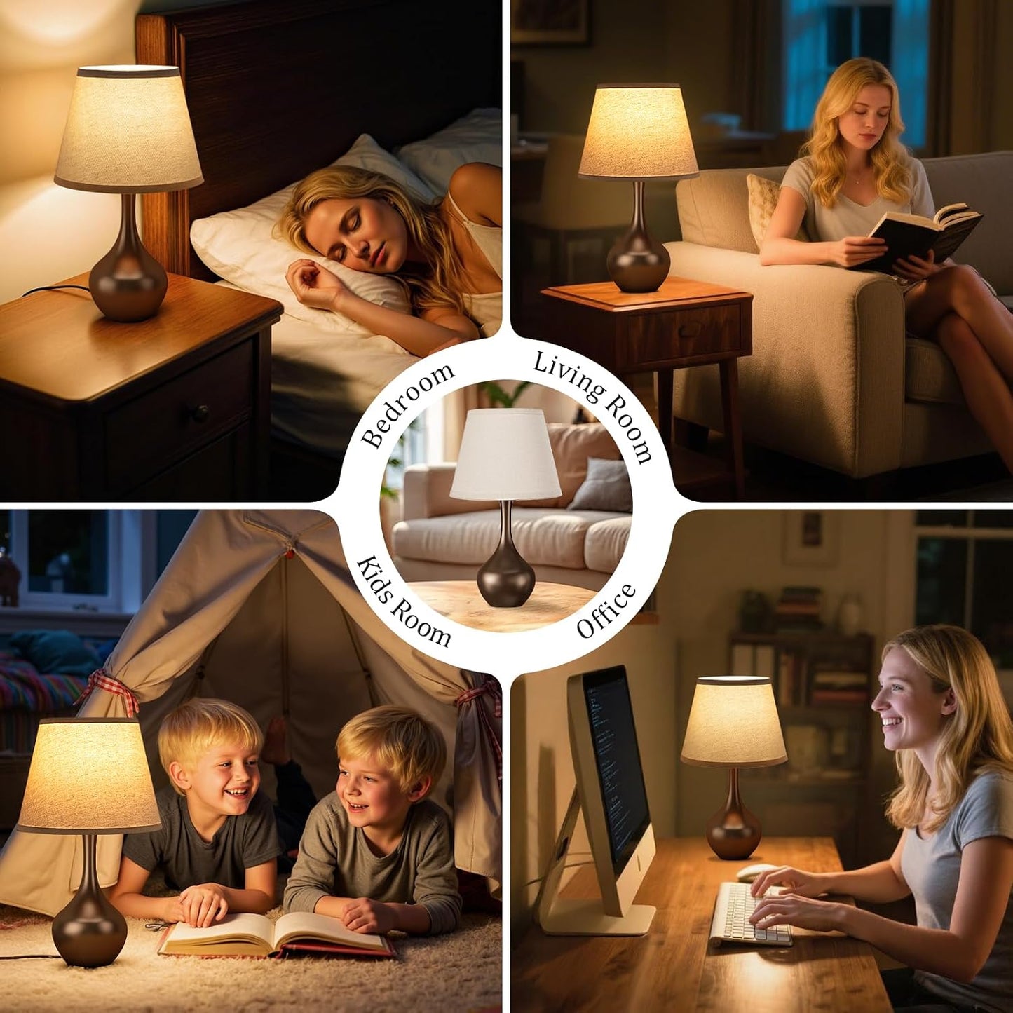 Seealle 16.1" Touch Table Lamps for Nightstand, 3-Way Dimmable Small Bedroom Lamps for Night Stands, Black Bedside Lamps for Living Room, Kids Room, End Table
