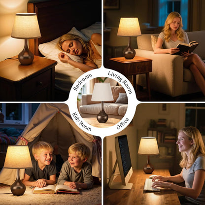 Seealle 16.1" Touch Table Lamps for Nightstand, 3-Way Dimmable Small Bedroom Lamps for Night Stands, Black Bedside Lamps for Living Room, Kids Room, End Table