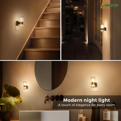 L LOHAS LED Night Lights Plug into wall, Amber Night Light with Adjustable Brightness, Plug in NightLight with Auto Light Sensor, Wall Sconce-Style Design Night Light for Bathroom,Hallway, 2 Pack