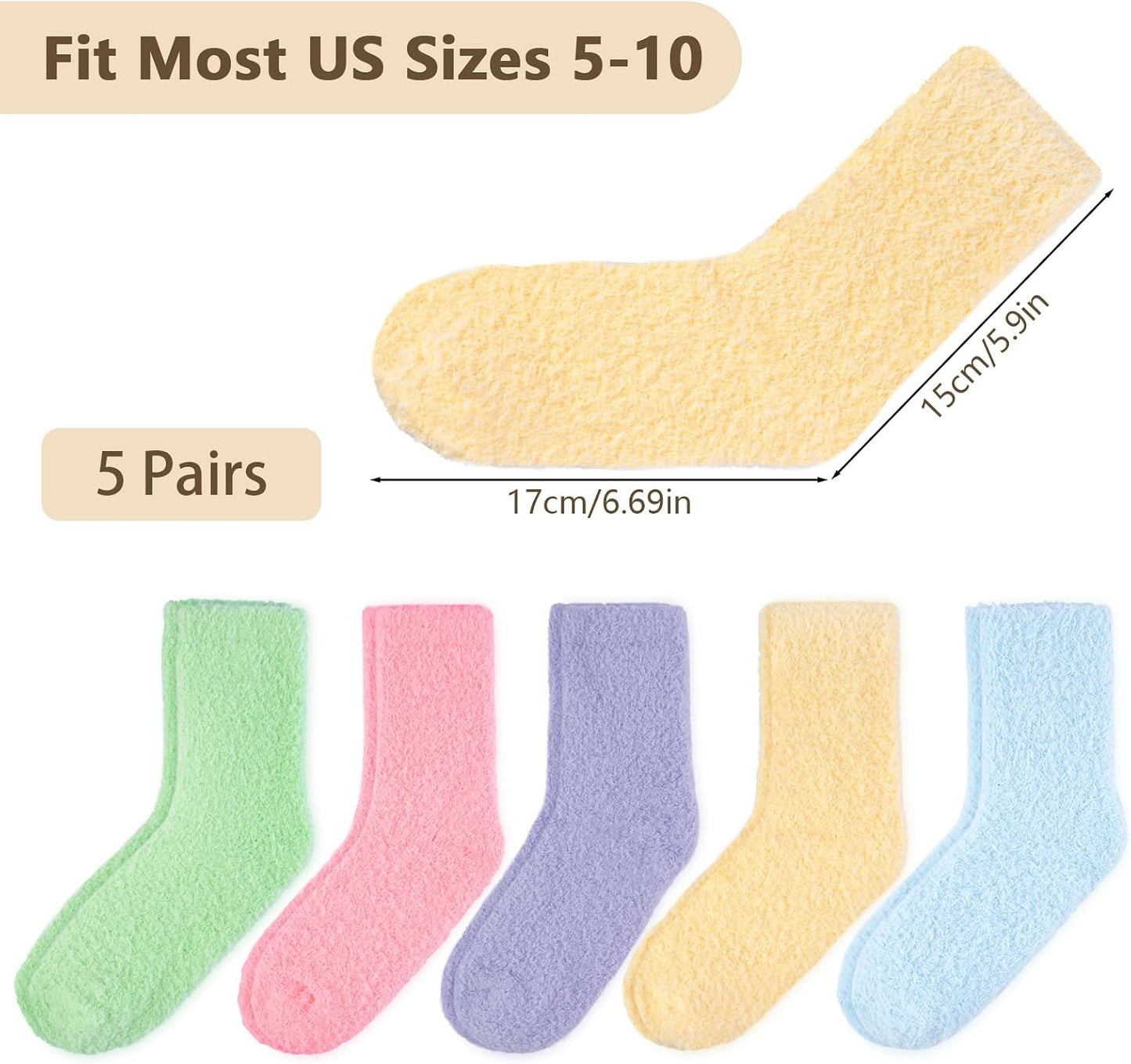 5 Pairs Fluffy Socks Womens Fuzzy Socks, Cozy Winter Sleep Sock for Women, Girls, Kids, Warm Microfiber Soft Sock