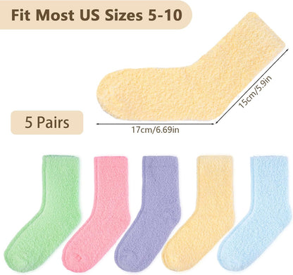 5 Pairs Fluffy Socks Womens Fuzzy Socks, Cozy Winter Sleep Sock for Women, Girls, Kids, Warm Microfiber Soft Sock