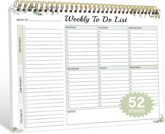 Weekly To Do List Notepad with 52 Undated Sheets（8.5"×11"）- Weekly Desk Planner Pad with Spiral Binding for Women & Man, Office, School and Home Personal Organizer