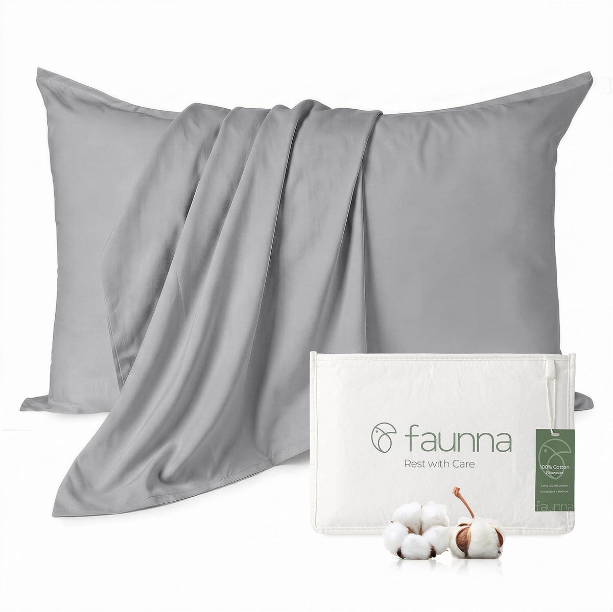 FAUNNA 100% Cotton Pillow Protectors, 600 Thread Count, Standard, 4 Pack