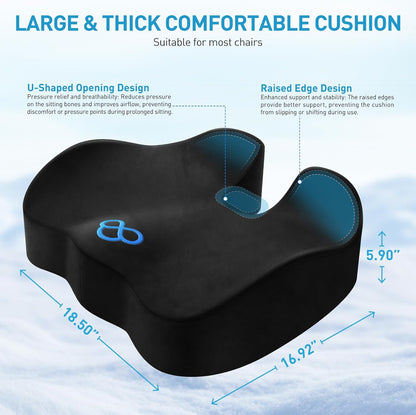 BlissTrends Seat Cushion with Velvet Cover, Thick Memory Foam Cushions for Office Chair, Car Seat, Airplane, Relieving Pressure Tailbone Sciatica Back Pain for Long Sitting, Car Drivers 4.7in Black