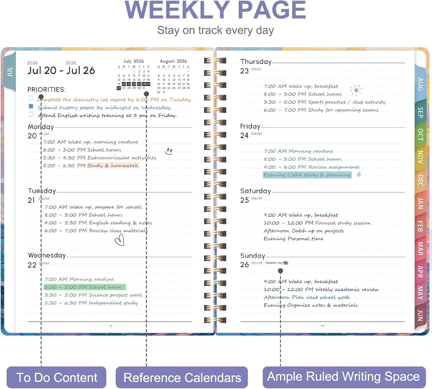 Planner 2026-2027, Weekly and Monthly Calendar Planner, JUL 2026 - JUN 2027 | Academic Year, Daily Agenda Book, A5(6.3'' x 8.5''), Sprial Bound, Inner Pocket, Office School Use