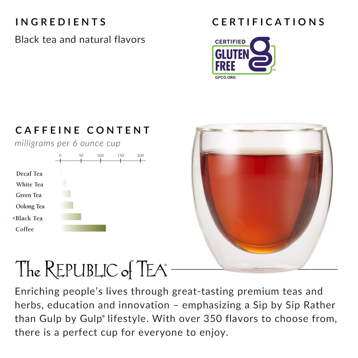 The Republic of Tea Vanilla Almond Black Tea, Naturally Caffeinated, 50 Ct