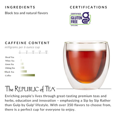 The Republic of Tea Vanilla Almond Black Tea, Naturally Caffeinated, 50 Ct