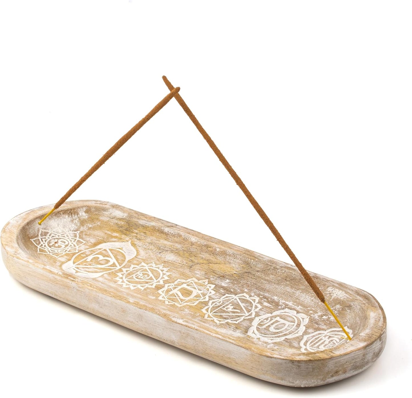 raajsee Wooden Rosewood Incense Holder - Incense Burner - Ash Catcher - Incense Stick Holder - Meditation & Yoga - Great Gift for Any Occasion Size 11x4 inch (Seven Chakra White)