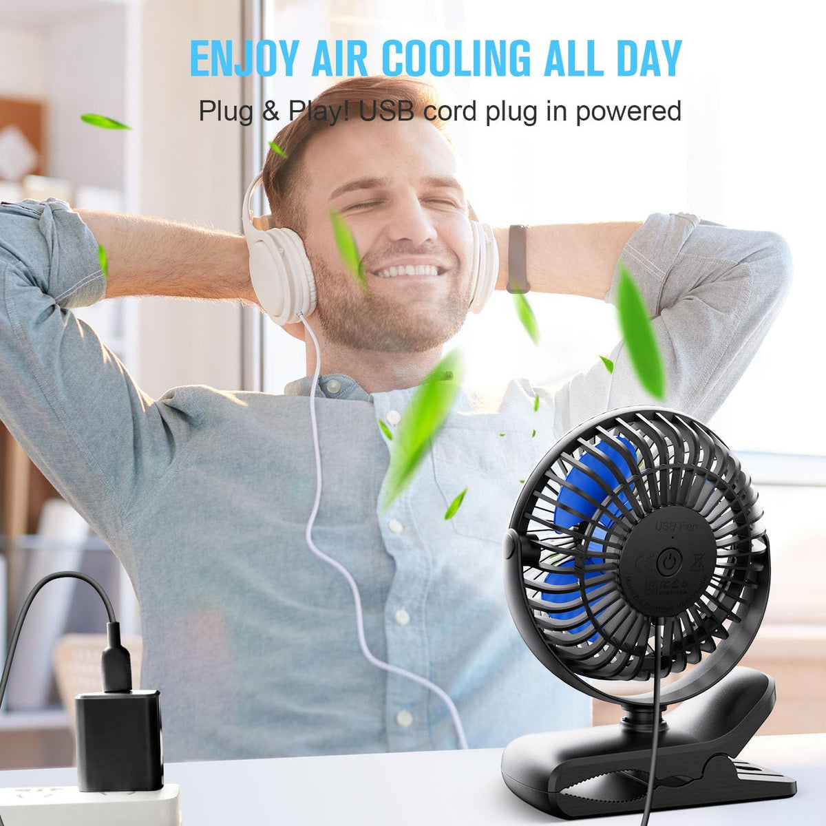 BESKAR USB Clip on Fan, Portable Small Desk Fan with Cord Powered