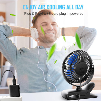 BESKAR USB Clip on Fan, Portable Small Desk Fan with Cord Powered