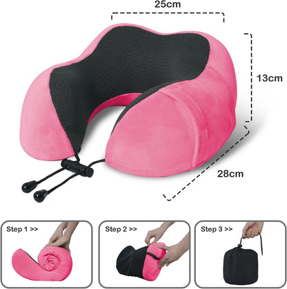 Travel Pillow, Memory Foam Neck Pillow for Traveling, U Shape Neck Pillow Airplane Portable Flight Pillow Travel Kit with 5D Contoured Eye Masks and Earplug for Plane Train Car Home Office