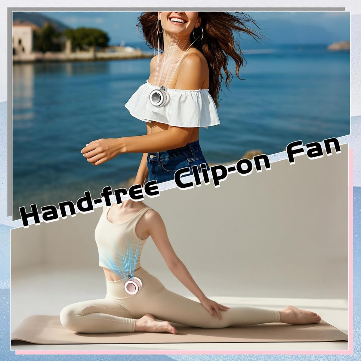 Portable Clip-On Fan, Mini USB Rechargeable 360° Rotatable Fan, Personal Fan 3-Speed Silent Mini Bladeless Fans (White)