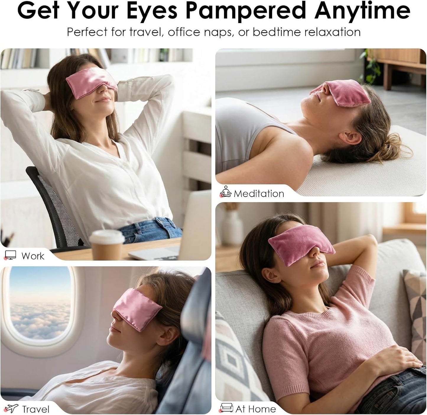 Eye Pillow for Yoga, Relaxation, Sleeping, Microwavable Weighted Eye Mask Heated for Meditation, Dry Eyes, Moist Heat Hot & Cold Eye Compress with Flaxseeds Therapy (Pink)