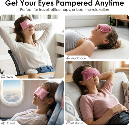 Eye Pillow for Yoga, Relaxation, Sleeping, Microwavable Weighted Eye Mask Heated for Meditation, Dry Eyes, Moist Heat Hot & Cold Eye Compress with Flaxseeds Therapy (Pink)