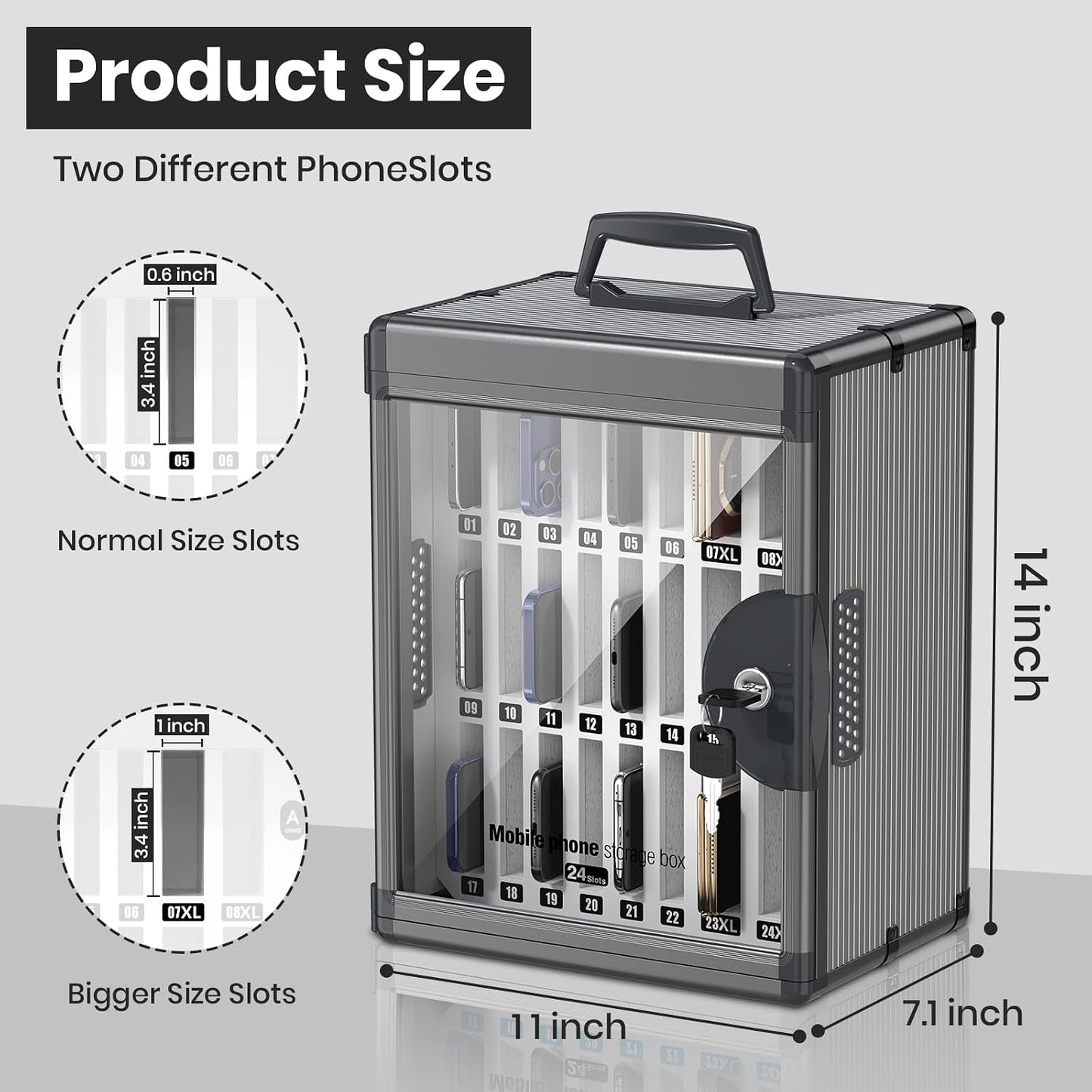 36 Slots Cell Phone Locker for Classroom, Portable Mobile Phone Storage Box with 【2 Different Size Slots】, Phone Lock Box Wall Mounted (Black)