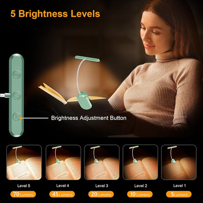 Gritin Rechargeable Book Light for Reading in Bed with 19 LED | Eye Caring 3 Color Temps,5 Brightness Levels,Memory Function,90 Hrs Runtime Flexible Goose Neck Clip on Light for Book Lovers