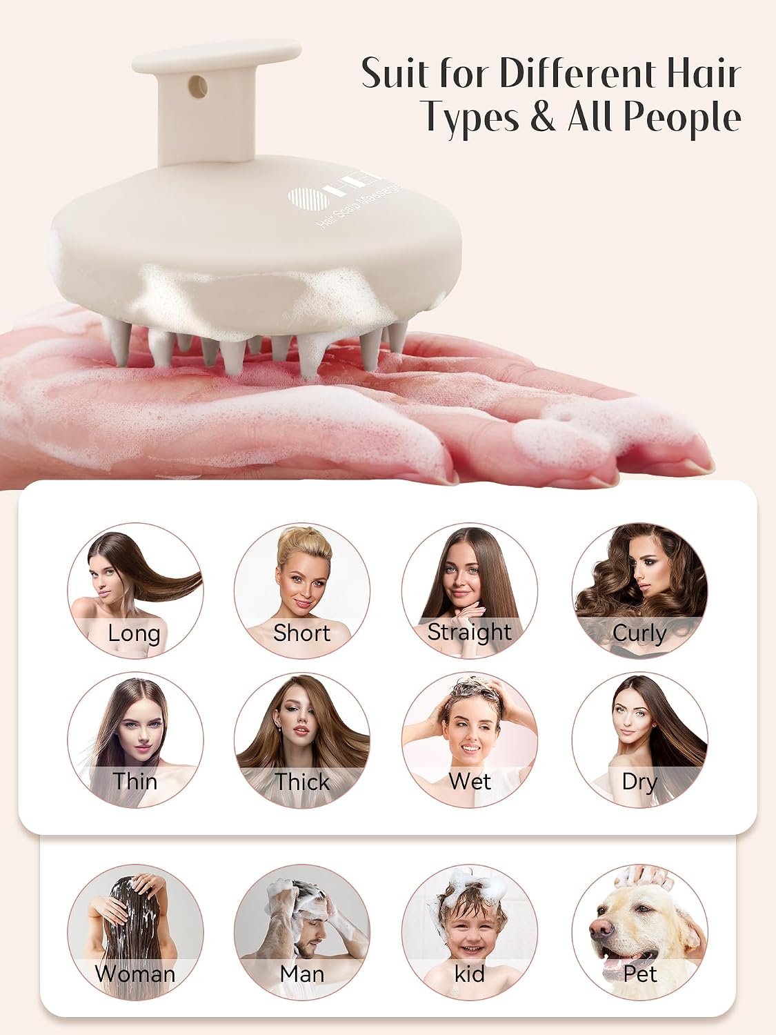 HEETA Scalp Massager Hair Growth, Scalp Scrubber with Soft Bristles, Integrated Silicone Design, Exfoliator for Dandruff Removal & Relaxation, Shampoo Brush Fit Wet Dry Hair Use, Black