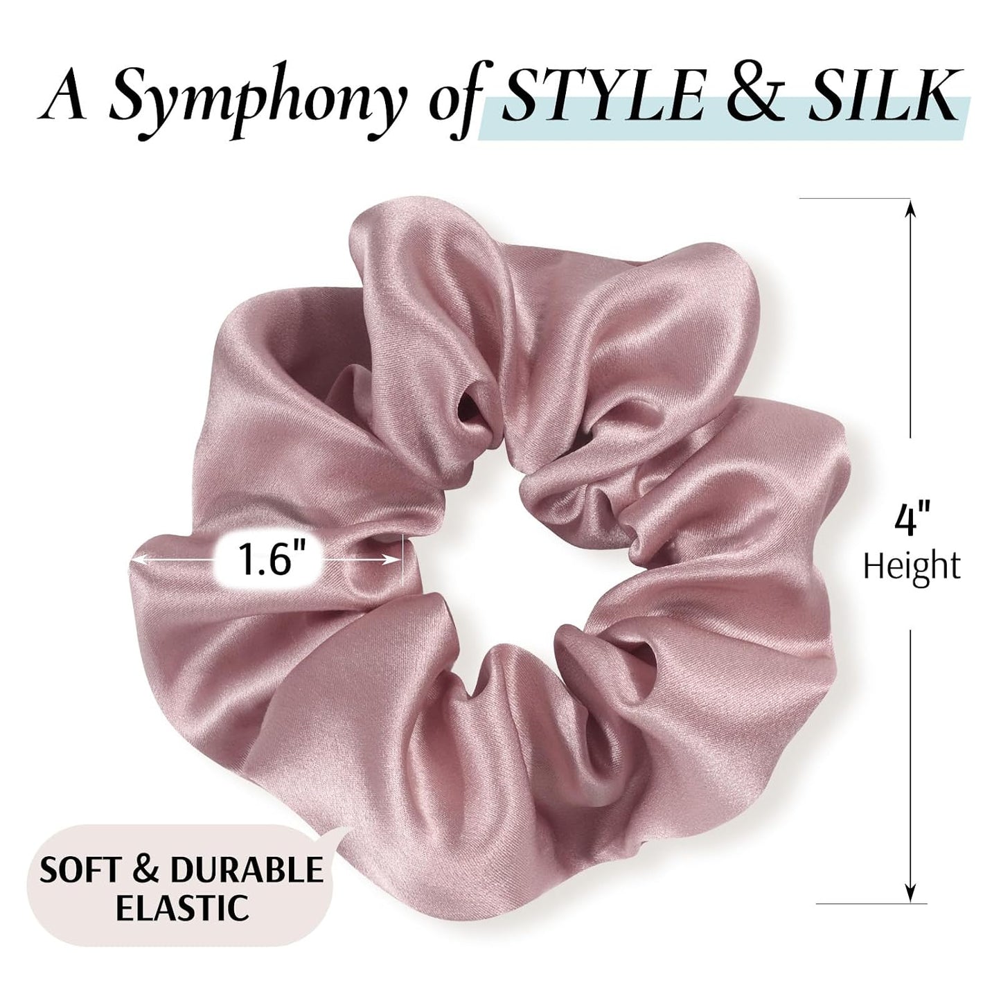 Zenssia Silk Scrunchies for Hair, Mulberry Silk Hair Ties for Women and Girls, No Damage Elastic Ponytail Holders（Black, 3 Pack）