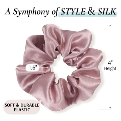 Zenssia Silk Scrunchies for Hair, Mulberry Silk Hair Ties for Women and Girls, No Damage Elastic Ponytail Holders（Black, 3 Pack）