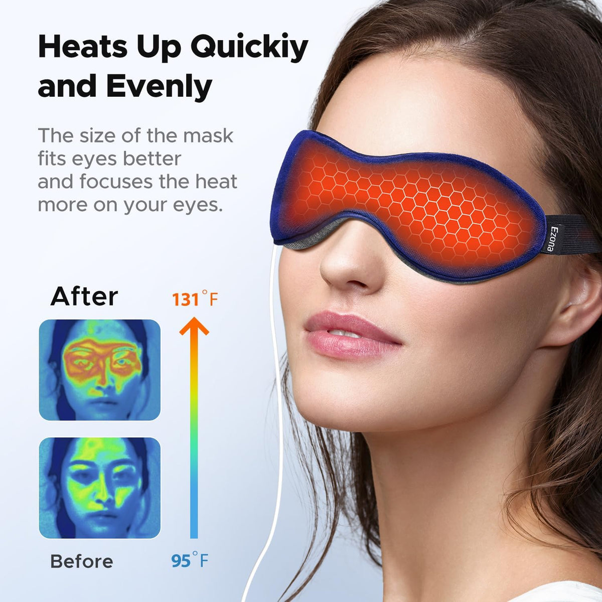 Ezona Heated Eye Mask, Warm Eye Compress Mask for Dry Eyes