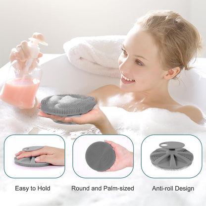 INNERNEED Food-Grade Soft Silicone Body Scrubber Shower Brush Handheld Cleansing Skin Brush, Gentle Exfoliating and Lather Well (Dark Green)