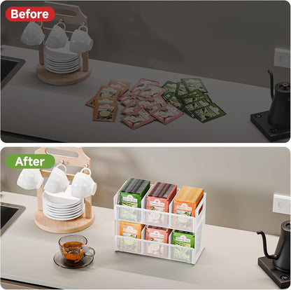 2 Tier Tea Bag Organizer, Mesh Tea Bag Holder with Handle, Teabag Holder, Tea Station Organizer for Countertop, Pantry, Kitchen, Cabinet -Black