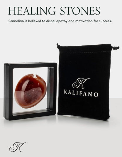 KALIFANO Palm Stone with Healing & Calming Effects - AAA+ Grade High Energy Worry Stone with Information Card - Reiki Crystal Used for Courage (Family Owned and Operated)