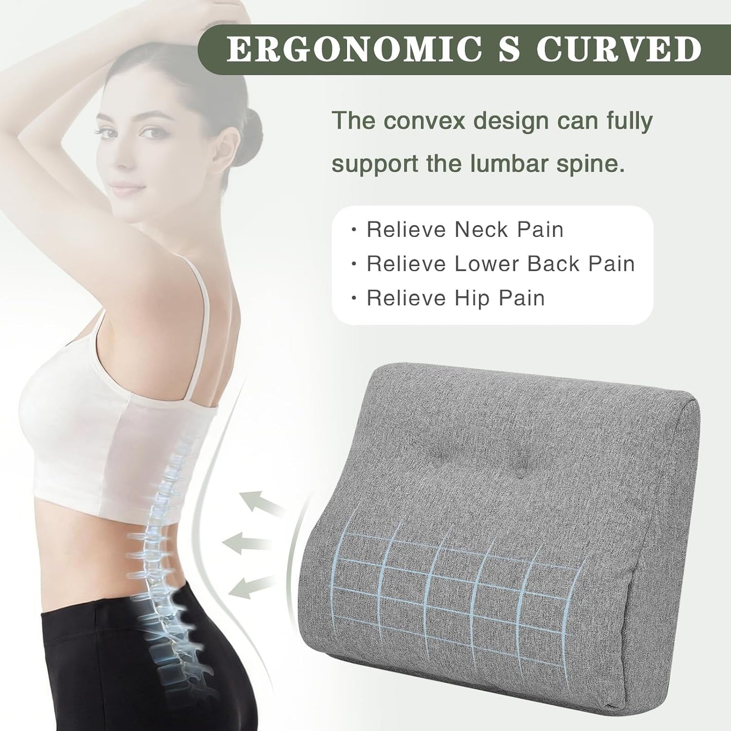 baibu Lumbar Support Pillow for Recliner, Large Memory Foam Dual-Layer Patent Design Back Support Cushion for Sofa & Gaming Chair, Ergonomic Lumbar Pillow with Machine Washable Cover, Brown