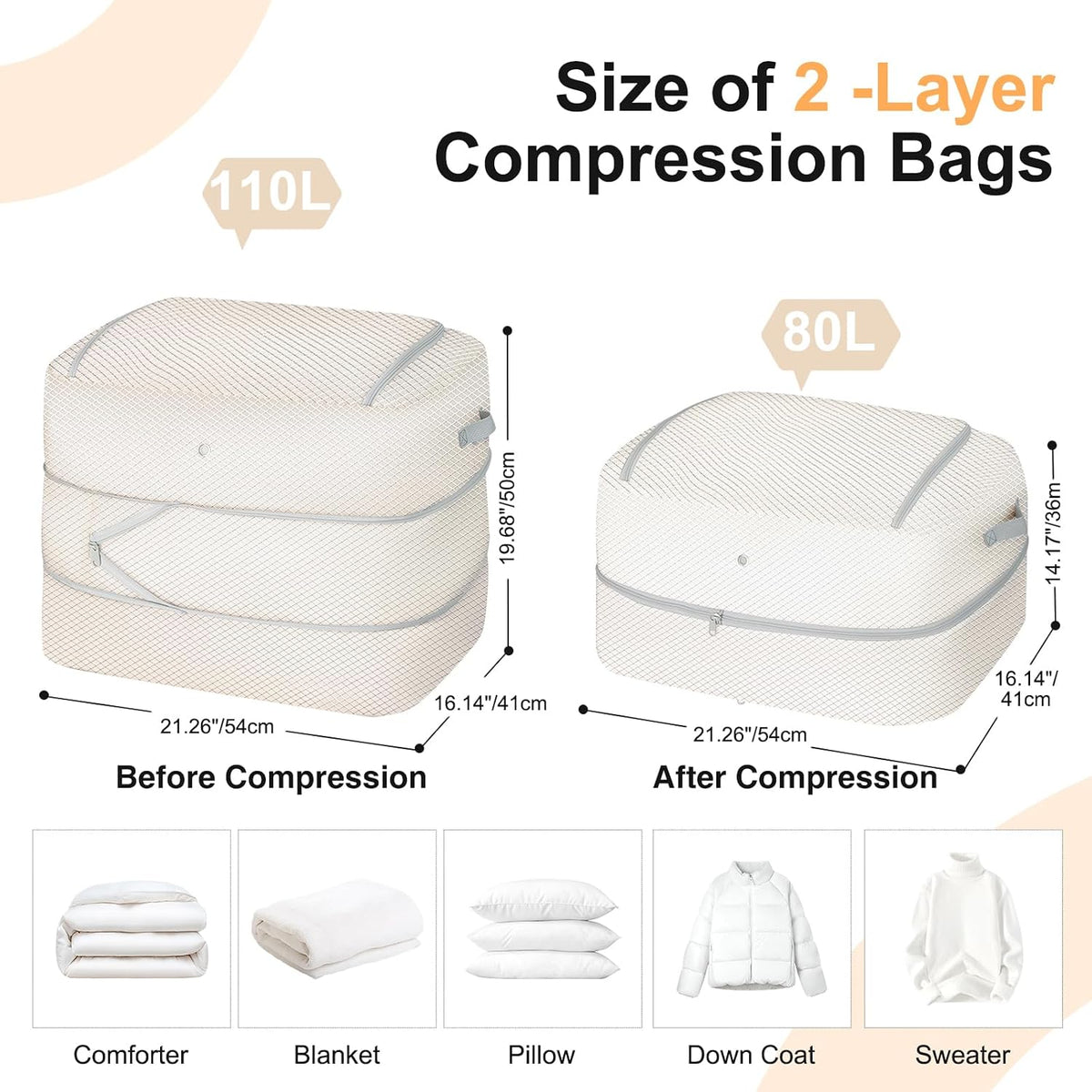 Comforter Storage Bag - Large Capacity Blanket Storage Bags 3-Layer Ultra Space Saving Self Compression Organizer, Washable Compression Bags for Storage Comforter Blanket, Beige