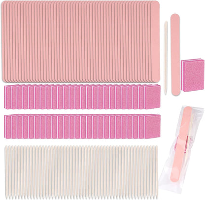 Disposable Manicure Kit - 50pc Mini Nail Buffer, Nail File, Wood Stick, OPP Bag, Press On Nail Tool Kit for Salon Home (Purple)