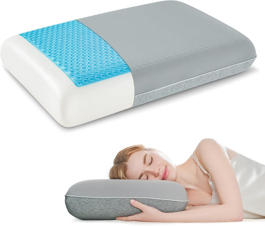 Gel Cooling Pillows for Hot Sleepers, Cooling Memory Foam Pillow with Reversible & Removable Cover, Cold Pillow for Side & Back Sleepers, All-Season Comfort, Standard Size(1 Pack), Grey