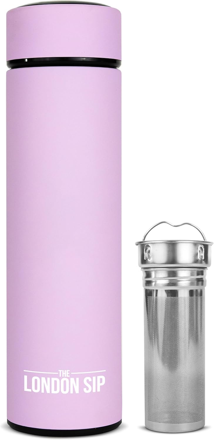 London Sip Multi-Purpose Tea Infuser Travel Mug and Tumbler Fruit Infuser Flask Hot and Cold Double Wall Stainless Steel Thermos with Extra-Long Infuser, Midnight Teal