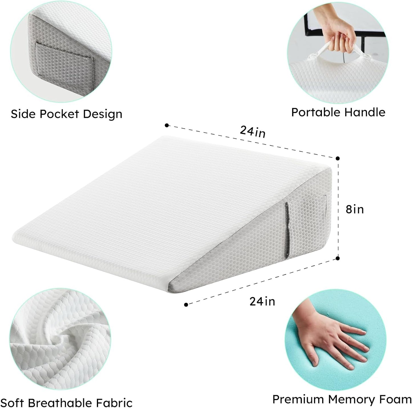 Bedluxe Wedge Pillow, 10 inch Bed Wedge Pillow for Headboard, Pillow Wedge for Acid Reflux Relief, Sleeping, Back Pain Relief, Snoring, Triangle Pillow Wedge, White/Grey