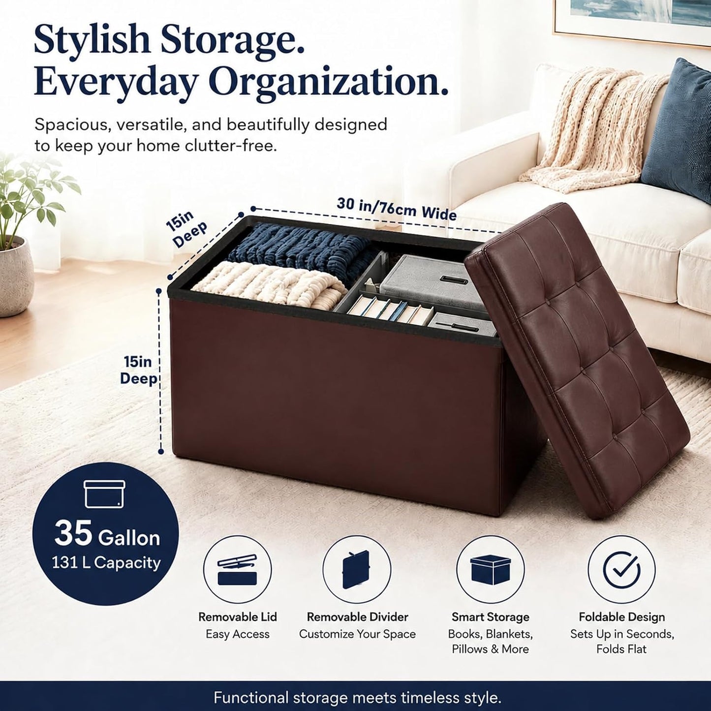 ALASDO Storage Ottoman Footrest Stool Small Ottoman with Storage Foldable Ottomans Foot Rest Footstool Bench for Living Room 17x13x13inches Grey