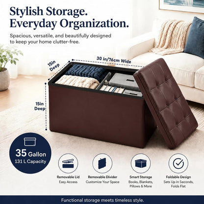 ALASDO Storage Ottoman Footrest Stool Small Ottoman with Storage Foldable Ottomans Foot Rest Footstool Bench for Living Room 17x13x13inches Grey