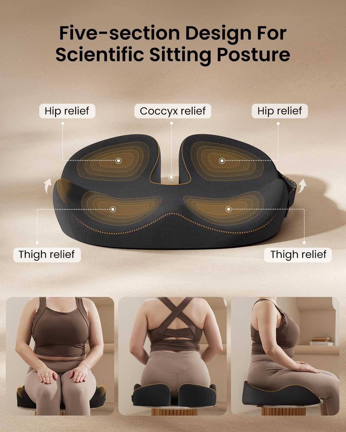 ProtoArc Seat Cushion, Office Chair Cushion for Sciatica, Coccyx Cushion, Ergonomic Memory Foam Seat Cushion for Car, Home, Pressure Relief Pad for Hip, Tailbone, All Day Comfort - Black