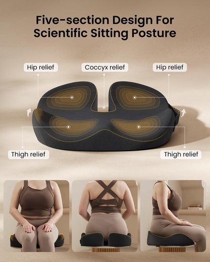 ProtoArc Seat Cushion, Office Chair Cushion for Sciatica, Coccyx Cushion, Ergonomic Memory Foam Seat Cushion for Car, Home, Pressure Relief Pad for Hip, Tailbone, All Day Comfort - Black