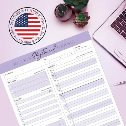 Daily Notepad Planner To Do Schedule - Stay Focused 50 Tear off Premium Made USA (Rose Pink)