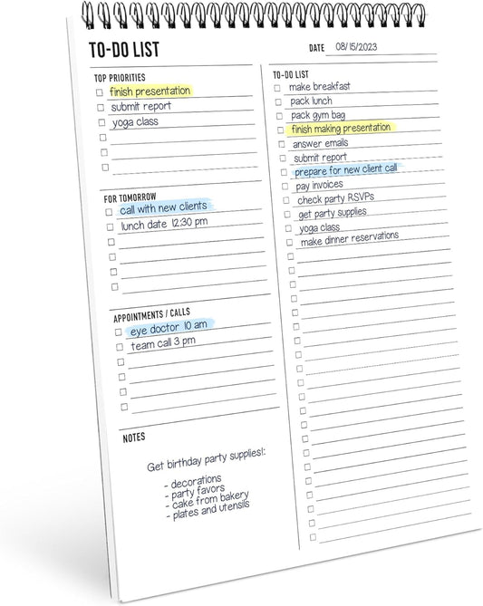 To Do List Notepad 8.5x11" - Large Size, 52 Sheets - Daily Planner Notebook