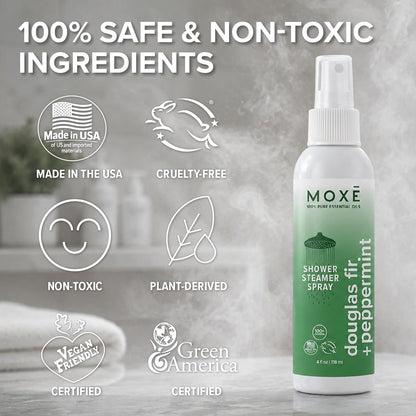 MOXĒ Eucalyptus Oil Shower Mist, Spa Steam Spray, Certified Natural 100% Essential Oils, Made in USA, Aromatherapy, Sinus Congestion Relief, Tension Relief, 4 Ounces