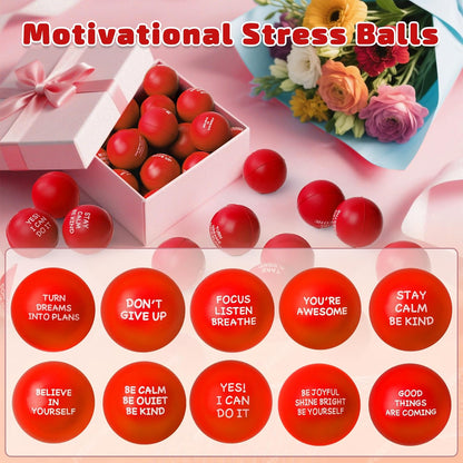 SHQDD 100PCS Motivational Stress Balls for Adults and Kids - Stress Balls Bulk Soft Sponge Squeeze Toys with Inspirational Quotes | Office Classroom Stress Relief Gifts | Anxiety Relief Fidget Toys