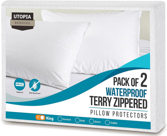 Utopia Bedding Set of 4 Waterproof Pillow Protectors with Zipper Standard Size, Terry Pillow Covers, Bed Bug and Dust Mite Proof Pillow Cases