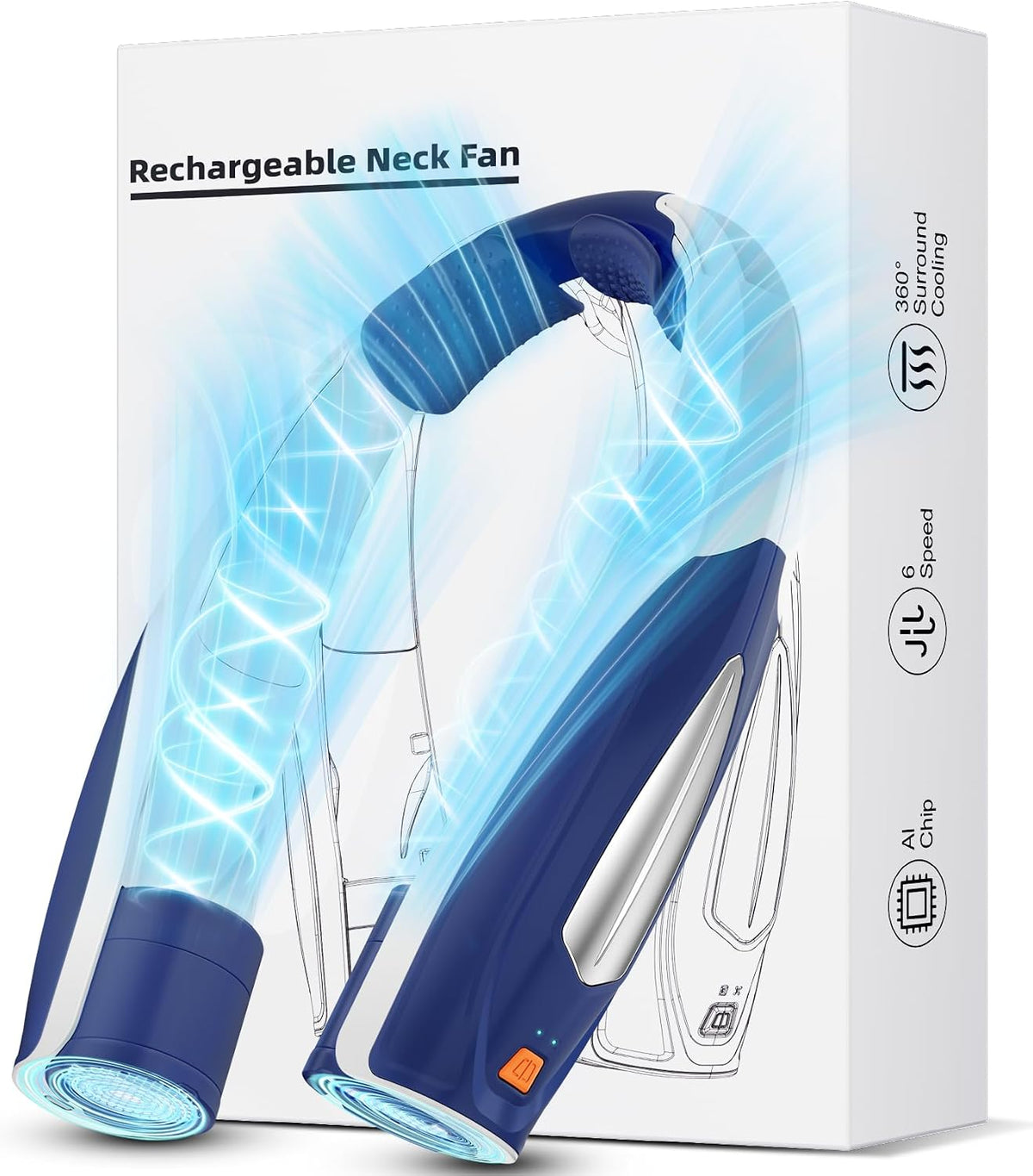 Hionly AI Neck Fan, 6 Speeds Adjustable Portable Personal Fan Rechargeable, Faster Cooling Wearable Fan, Ultra Quiet for Home, Office, Travel, Outdoor
