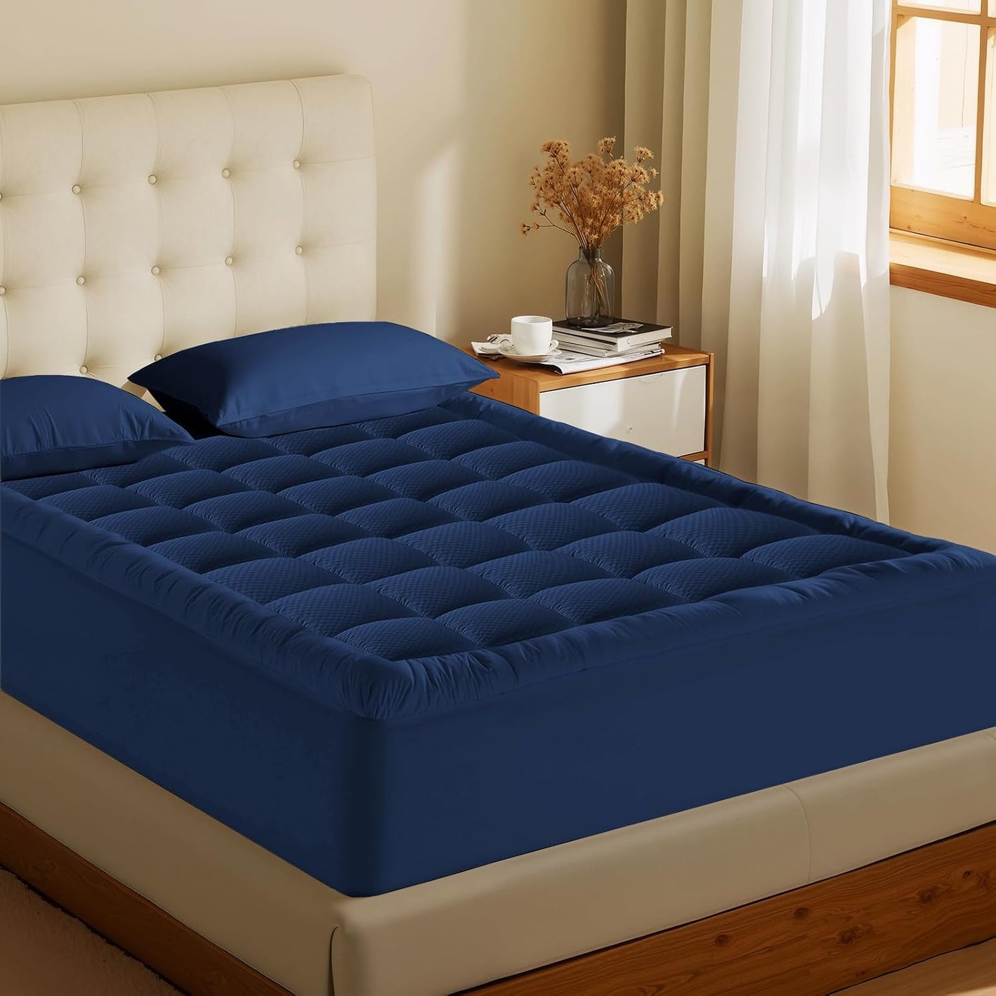 MATBEBY Queen Size Mattress Pad - Cooling Breathable Mattress Topper, Quilted Fitted Mattress Protector, Pillow Top Mattress Cover with 8-21" Deep Pocket, Soft, Machine Washable, White, 60x80 Inches