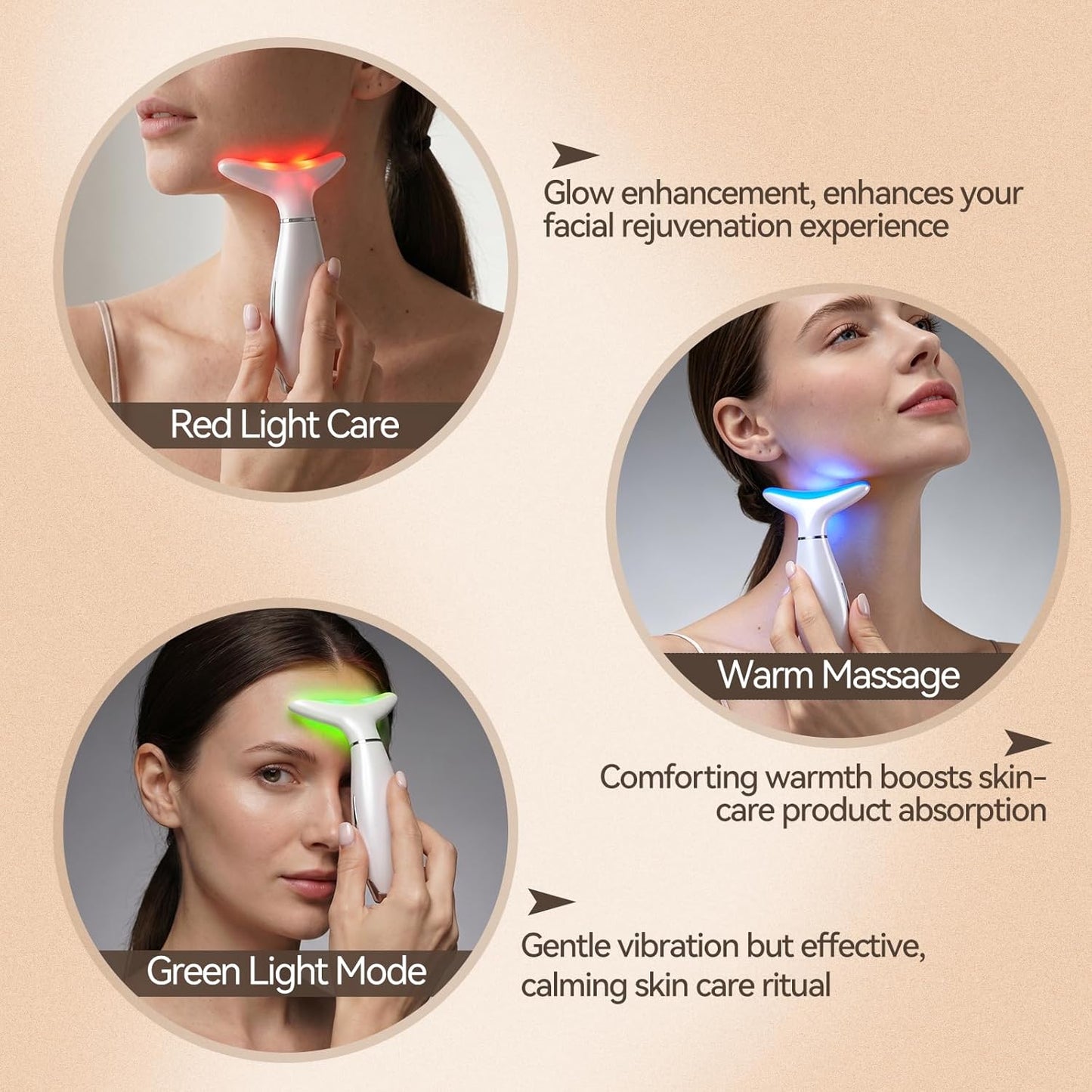 Neck Face Massager Tool, 3-in-1 Portable Facial Massager, Face Sculpting Tool at Home for Skin Care with Vibration (White)